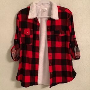 NWT Eden & Olivia Anthropologie Plaid Shirt With Artificial Fur Size M